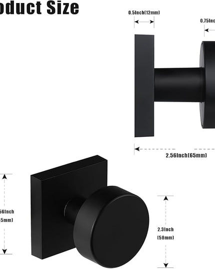 2 Pack Matte Black Dummy Door Knob Interior, Black Interior Door Knobs for Closet Doors and Double French Doors, Square Modern Dummy Door Handle, Heavy Duty Design
