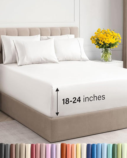 Extra Deep Queen Sheet Set - 6 Piece Breathable and Cooling Sheets - Hotel Luxury Bed Sheets Set - Easy Fit - Soft, Wrinkle Free and Comfy Sheets Set - Antique White Sheet Set with Extra Deep Pockets