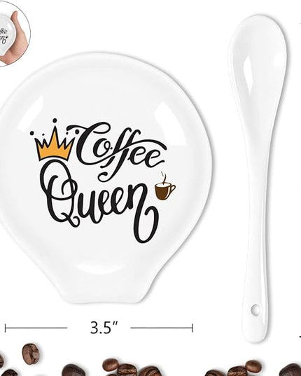 Funny Coffee Quote Colored Pattern Ceramic Coffee Spoon Holder-Coffee Spoon Rest -Coffee Station Decor Coffee Bar Accessories-Coffee Lovers Gift for Women and Men (Coffee Queen)