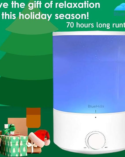 BlueHills Premium 4000 ml XL Essential Oil Diffuser 4L 4 Liter 70 Hour Run Humidifier Aromatherapy 1 Gallon Big Capacity High Mist Output for Large Room Home Mood Lights Long Run Diffuser White E401
