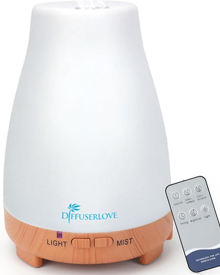 Diffuserlove Essential Oil Diffusers 200ML Remote Control Diffuser Mist Humidifiers BPA-Free Aromatherapy Diffuser (Yellow Base)