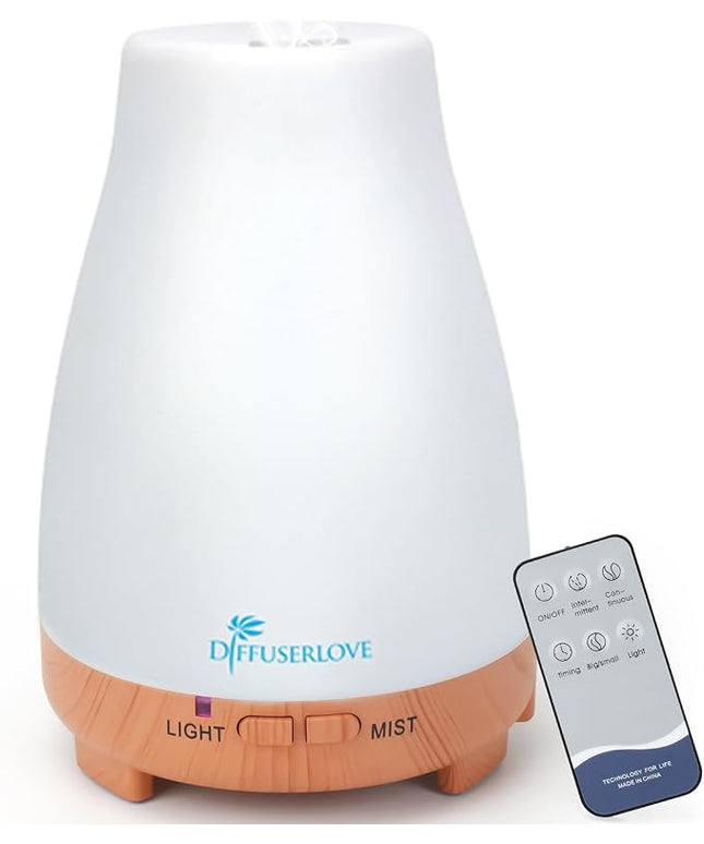 Diffuserlove Essential Oil Diffusers 200ML Remote Control Diffuser Mist Humidifiers BPA-Free Aromatherapy Diffuser (Yellow Base)