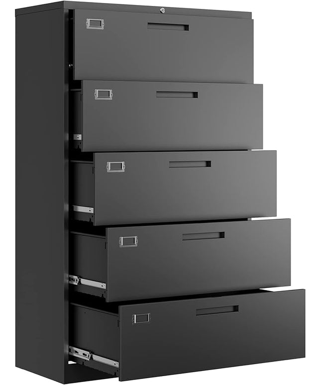 Letaya 5 Drawer File Cabinet with Lock,Metal Lateral Filing Cabinets for Home Office Hanging Files Letter/Legal/F4/A4 Size(Black-Requires Installation)