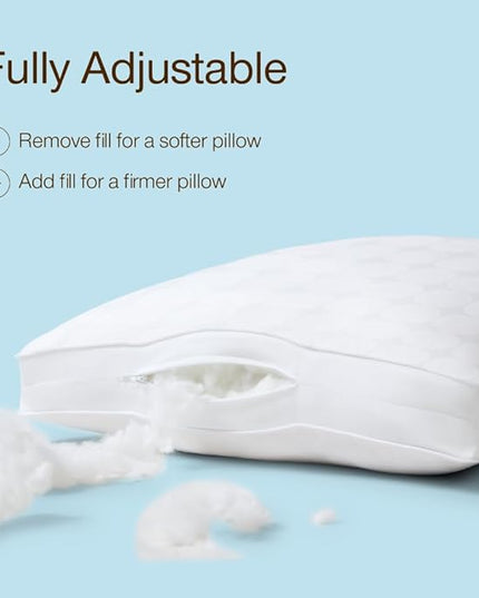 Coop Home Goods Essence Cooling Down Alternative Pillows Set of 2, Queen Size Adjustable Cooling Pillow for Hot Sleepers, Cool-Touch Luxury Hotel Pillows for Stomach, Back, or Side Sleepers 27x17