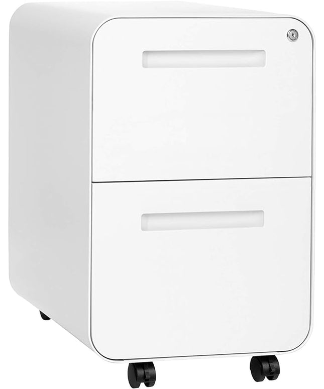 Laura Davidson Furniture Stockpile 2 Drawer Mobile File Cabinet with Lock - Under Desk Metal Filing Cabinet, Legal/Letter File Folders, Wheels and Stationary Feet, Pre-Assembled, White