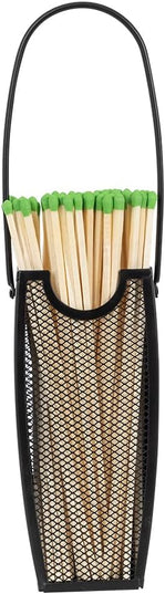 Modern Ember Match Stick Holder in Black | Decorative Mesh Metal Storage Bucket, Caddy, Basket for Long Matchsticks | Home Décor for Fireplace, Wood-Burning Stove, or BBQ Grill | Matches Not Included