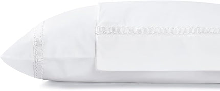 Linen Home 100% Cotton Percale Interlocked Loops Lace Pillowcases Queen/Standard Size, White, 2 Pieces of Pillow Case, Crisp and Cool Strong Bed Linen, 20 inches X 30 inches