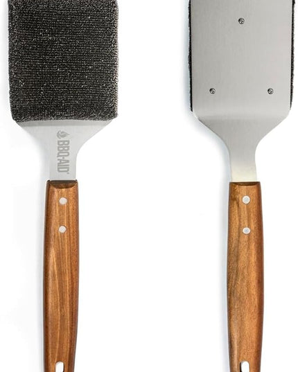 BBQ-AID Bristle Free Grill Brush and Scraper for Barbecue - Extended Large Wooden Handle with Replaceable Head - No Scratch BBQ Cleaning Accessories for Outdoor Grills