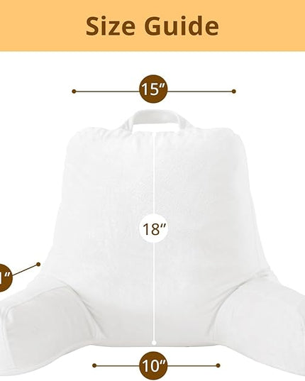Sasttie Reading Pillow, Velvet Back Pillow for Bed Sitting Up, Adult Back-Rest Support Cushion with Arms for Sit Up on Couch, Sofa, and Floor, Dorm Essentials, Reading Accessories, White