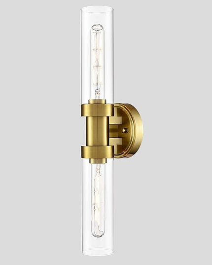 Modern Gold Wall Sconce with Clear Glass Shade 2-Light Bathroom Vanity Lights 20-Inch Brass Glass Wall Light Fixtures for Hallway Staircase Living Room