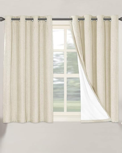 H.VERSAILTEX 100% Blackout Curtains for Bedroom Thermal Insulated Linen Textured Curtains Heat and Full Light Blocking Drapes Living Room Curtains 2 Panel Sets, Bleached Sand, 52x45 Inch