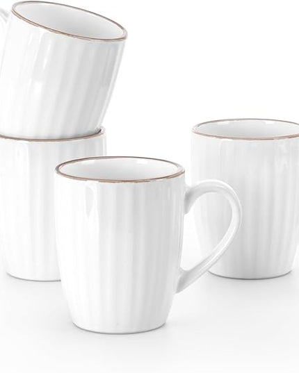 famiware Coffee Mugs Sets for 4, 12 oz Mug Set, Coffee Cups with Handle for Coffee, Tea, Cocoa and Milk, Microwave and Dishwasher Safe, White Stripe