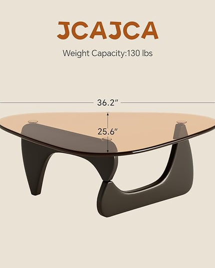 Coffee Table for Living Room Mid Century Modern Center Table with Glass Top and Wood, Black Brown
