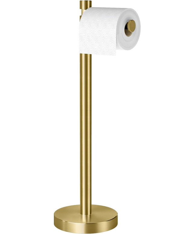 YUMORE Toilet Paper Holder Stand Freestanding, Weighted and Sturdy Stainless Steel Design with Non-Slip Cap, Gold Rustproof Tissue Roll Holder for Modern Bathroom, RV
