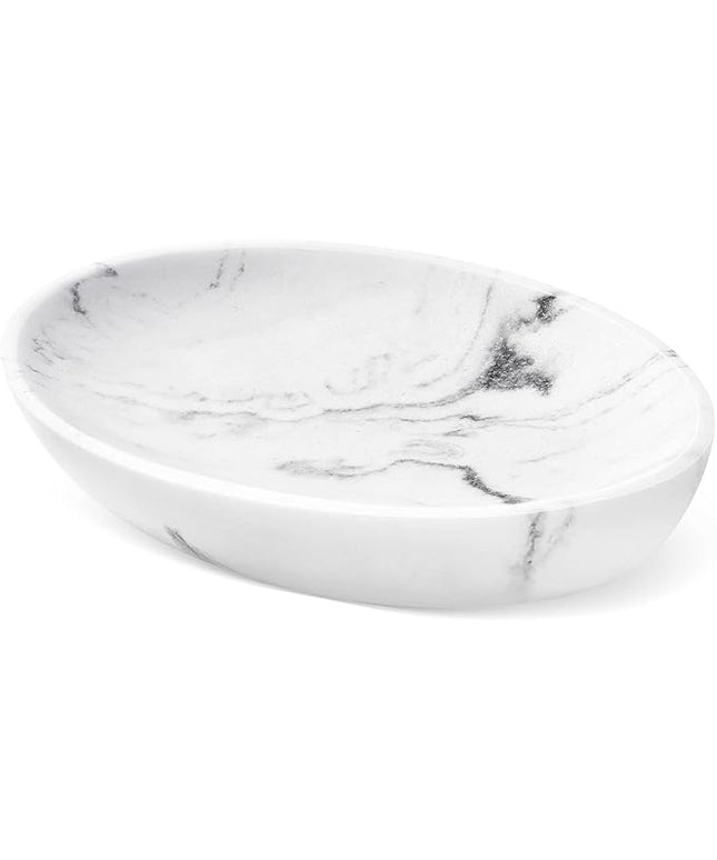Shinowa Soap Dish, Resin Soap Saver Sponge Dish Tray Mini Storage Tray for Bathroom Bedroom Vanity Table Kitchen Counter-Top Organization, Gravel White
