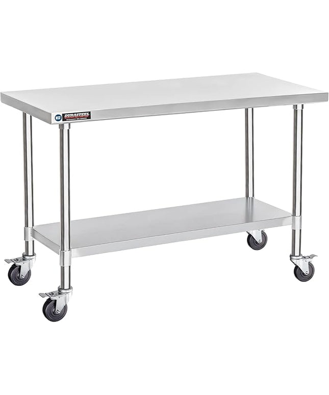DuraSteel 30x60 NSF Stainless Steel Cart Work Table - Heavy Duty Rolling Food Prep Table Countertop Island - Metal Utility Cart on Wheels Caster, Grill Stand Storage Outdoor Kitchen Tables Bar Top