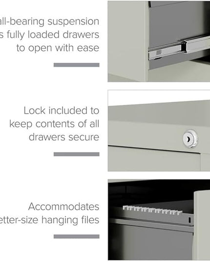 Scranton & Co 4-Drawer 22" Deep Letter Filing Cabinet in Black, Office Commercial Grade, Fully Assembled, Light Gray