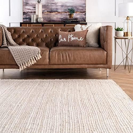 FRELISH DECOR Handwoven Jute Area Rug - Off-White Rectangular Rustic Vintage Beige Braided Reversible Rug - Eco Friendly Rug for Bedroom - Kitchen - Living Room - Farmhouse (4'x6' - Off-White)