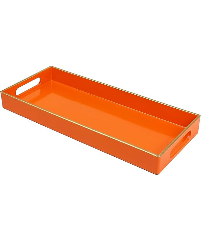 Orange Bathroom Vanity Tray for Countertop, Small Plastic Toilet Tank Versatile Storage & Organization Tray for Makeup, Perfume, Desk, Kitchen, Candles, 13.7"x6"x1.4", 35O