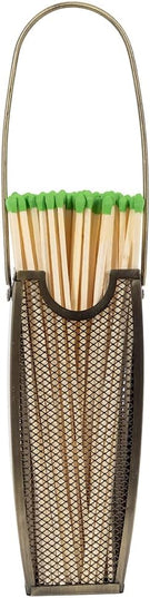 Match Stick Holder in Aged Brass | Decorative Mesh Metal Storage Bucket, Caddy, Basket for Long Matchsticks | Home Décor for Fireplace, Wood-Burning Stove, or BBQ Grill | Matches Not Included