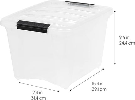 IRIS USA 19 Qt Stackable Plastic Storage Bins with Lids, 6 Pack - BPA-Free, Made in USA - Discreet Organizing Solution, Latches, Durable Nestable Containers, Secure Pull Handle - Pearl