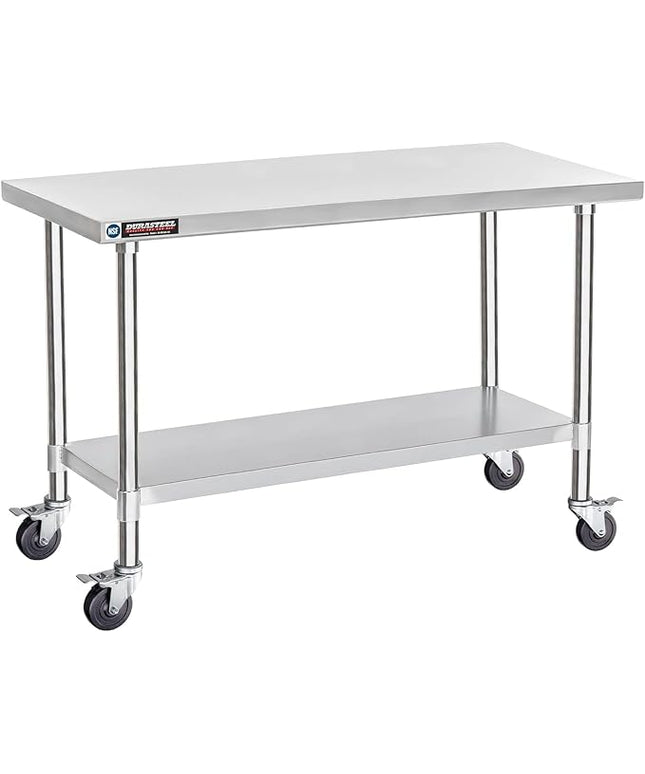 DuraSteel 24x60 NSF Stainless Steel Cart Work Table - Heavy Duty Rolling Food Prep Table Countertop Island - Metal Utility Cart on Wheels Caster, Grill Stand Storage Outdoor Kitchen Tables Bar Top
