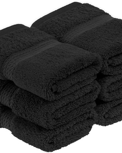 Superior Egyptian Cotton Pile Face Towel/Washcloth Set of 6, Ultra Soft Luxury Towels, Thick Plush Essentials, Absorbent Heavyweight, Guest Bath, Hotel, Spa, Home Bathroom, Shower Basics, Black