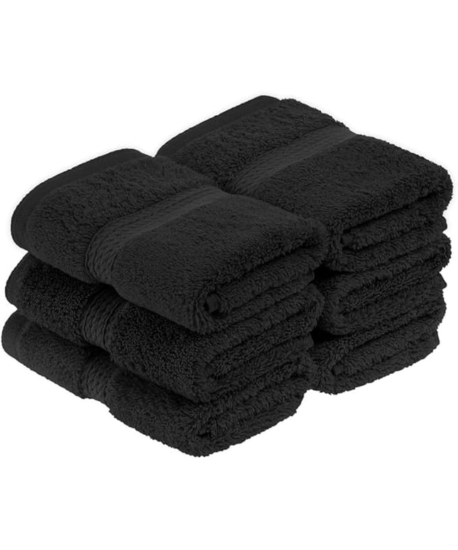 Superior Egyptian Cotton Pile Face Towel/Washcloth Set of 6, Ultra Soft Luxury Towels, Thick Plush Essentials, Absorbent Heavyweight, Guest Bath, Hotel, Spa, Home Bathroom, Shower Basics, Black