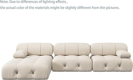 JACH L-Shaped Sectional Couch, 104'' Minimalist Velvet Floor Sofas Couches, Mid-Century Modular Sectional Sofa with Reversible Chaise Ottoman for Living Room, Apartment (3-Seat, 1 Ottoman, Beige)