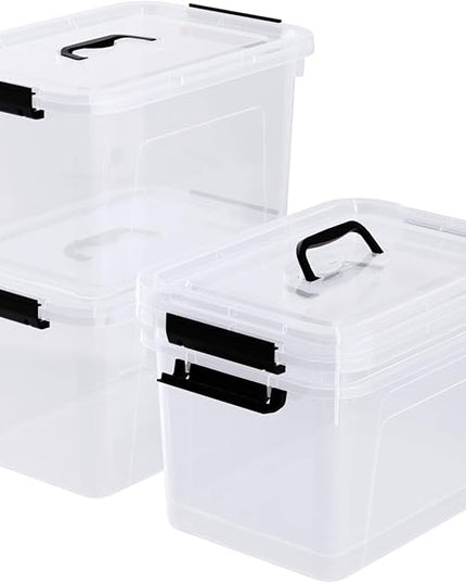 4 Pack 10.5 Quart Clear Storage Box, Plastic Storage Bins with Lids, Stackable Latching Box with Handle, Durable Storage Containers for Organizing