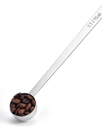 Long Handle Coffee Scoop: 8.3 Inch 18/8 Stainless Steel 1 Tablespoon Metal Measuring Spoon Tbsp Scoop for Coffee Beans, Grounds Coffee, Coffee Powder, Tea, Tall Jars (1Tbsp/15ml)