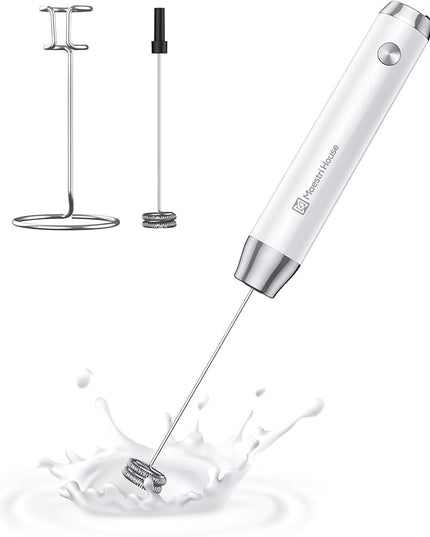 Maestri House Rechargeable Milk Frother with Stand, LunaFro Handheld Electric Foam Maker Waterproof Detachable Stainless Steel Whisk Drink Mixer Foamer for Lattes, Cappuccino