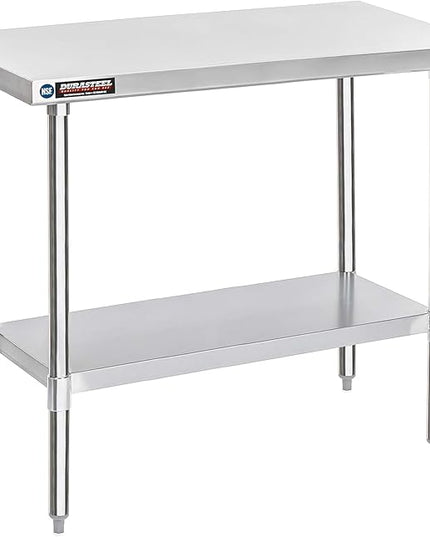 DuraSteel 30x48 Stainless Steel Work Table - NSF Commercial Prep Metal Table - Outdoor Pizza Oven Stand w/Under Shelf - Kitchen Island Laundry Utility Garage Microwave Stand Large Rolling Storage Cart