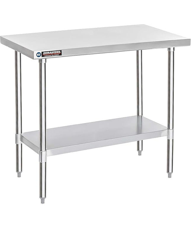 DuraSteel 30x48 Stainless Steel Work Table - NSF Commercial Prep Metal Table - Outdoor Pizza Oven Stand w/Under Shelf - Kitchen Island Laundry Utility Garage Microwave Stand Large Rolling Storage Cart