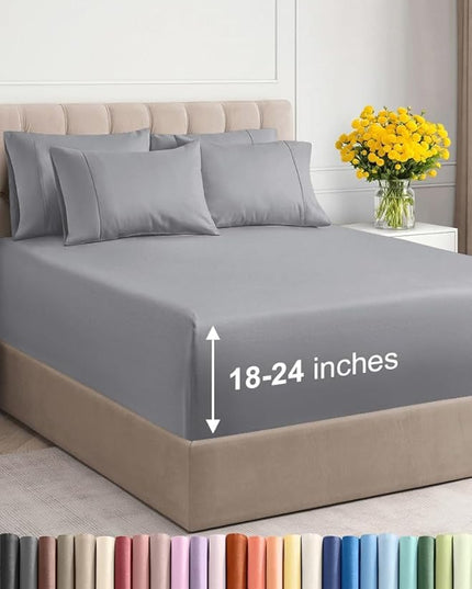 Extra Deep Cal King Sheet Set - 6 Piece Breathable and Cooling Sheets - Hotel Luxury Bed Sheets Set - Easy Fit - Soft, Wrinkle Free and Comfy Sheets Set - Steel Blue Sheet Set with Extra Deep Pockets