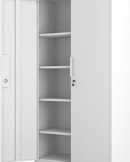 Metal Garage Storage Cabinet with Lock, 71" Tall Steel Storage Locker with 4 Adjustable Shelves, Heavy Duty Metal Cabinet for Garage, Office, Home, 31.5”W × 16.5”D, White
