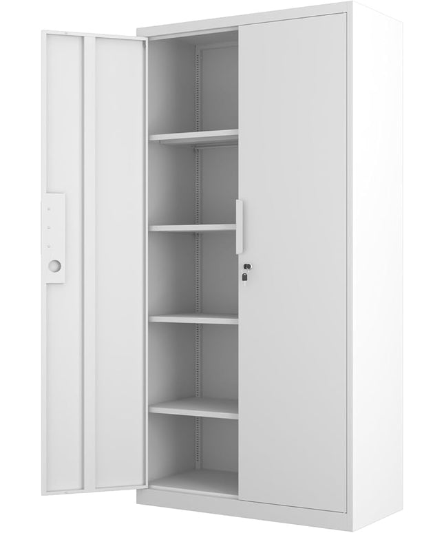 Metal Garage Storage Cabinet with Lock, 71" Tall Steel Storage Locker with 4 Adjustable Shelves, Heavy Duty Metal Cabinet for Garage, Office, Home, 31.5”W × 16.5”D, White