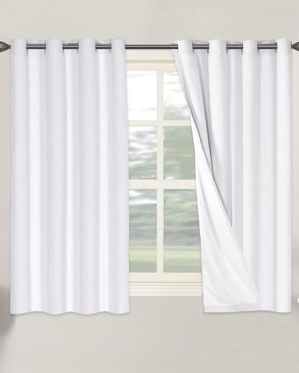 H.VERSAILTEX 100% Blackout Curtains for Bedroom Thermal Insulated Linen Textured Curtains Heat and Full Light Blocking Drapes Living Room Curtains 2 Panel Sets, 52x54 - Inch, Pure White