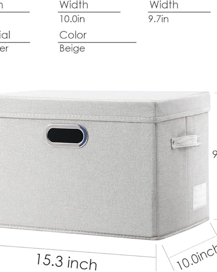 PRANDOM Collapsible Storage Bin with Lid [3-Pack] Fabric Foldable Storage Box Organizer Container Basket Cube with Cover for Home Bedroom Closet Office Beige(15.3x10x9.7)