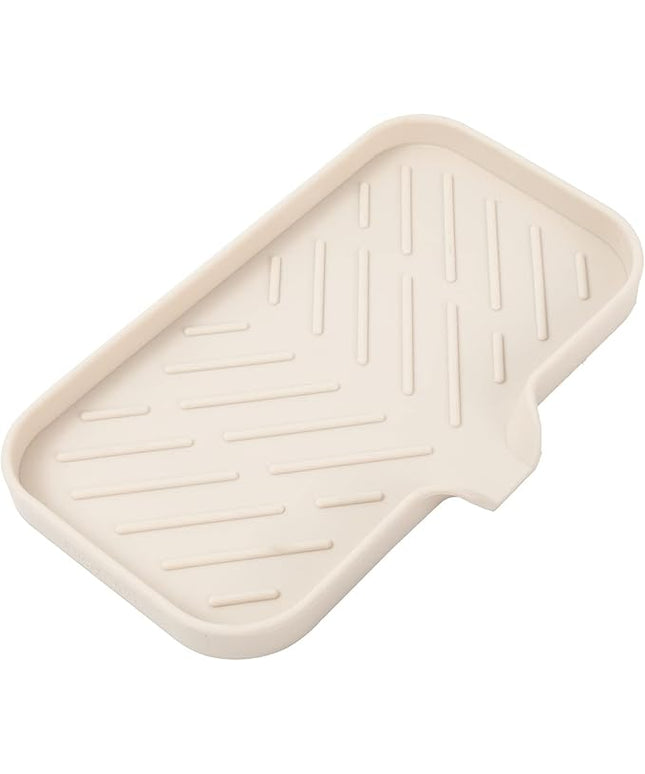 Silicone Bathroom Soap Dishes with Drain Spout-Bathroom and Kitchen Sink Organizer,Sponge Holder,Dish Soap Tray,Perfect for Dispenser,Scrubber,Bottle,Cup on Sink or Counter-Tapioca 9.6"×5.3"