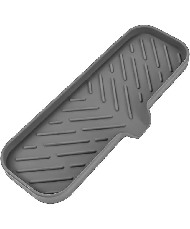 Silicone Bathroom Soap Dishes with Drain Spout-Bathroom and Kitchen Sink Organizer,Sponge Holder,Dish Soap Tray,Perfect for Dispenser,Scrubber,Bottle,Cup on Sink or Counter-Grey 12"×4"