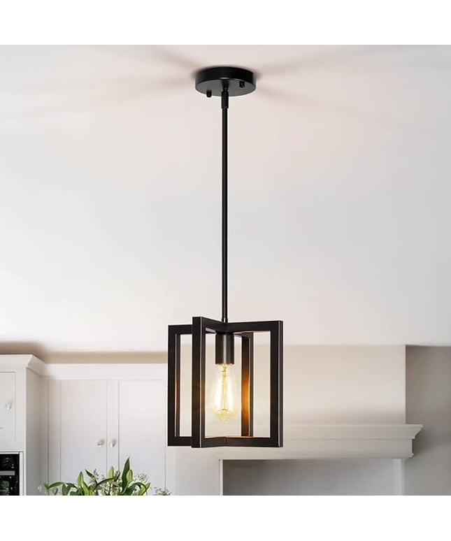 Modern Pendant Lighting for Kitchen Island 1-Light Farmhouse Black Light Fixtures Hanging Adjustable Small Square Chandeliers Ceiling for Dining Room Entryway Hallway