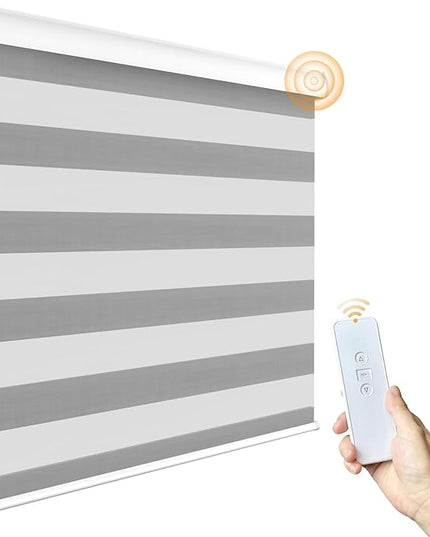 Motorized Zebra Blinds with Remote Blackout Cordless Zebra Shade Smart Home Electric Curtains for Windows and Privacy Light Filtering Roller Shades, Easy to Install, 27" W x 72" H, Grey