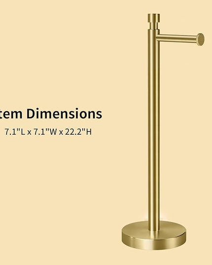 YUMORE Toilet Paper Holder Stand Freestanding, Weighted and Sturdy Stainless Steel Design with Non-Slip Cap, Gold Rustproof Tissue Roll Holder for Modern Bathroom, RV