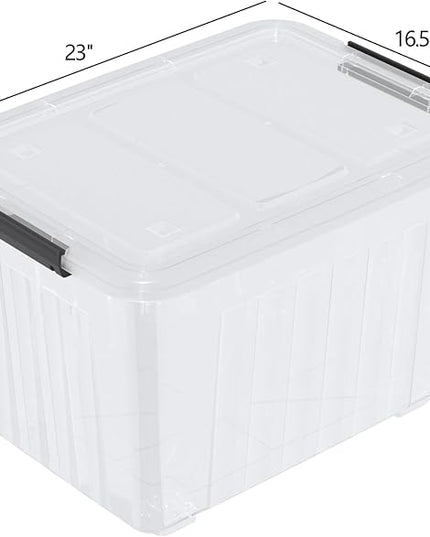 Zopnny 4-Pack Transparent Storage Box, 70 Quart Storage Container with Lids and Secure Latching Buckles, Plastic Wheeled Storage Bin Stackable and Nestable, Ideal for Home and Industrial Storage