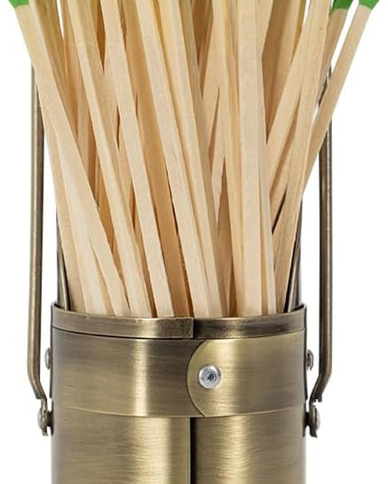 Match Stick Holder in Aged Brass | Decorative Metal Storage Bucket, Caddy, Basket for Long Matchsticks | Home Décor for Fireplace, Wood-Burning Stove, or BBQ Grill | Matches Not Included