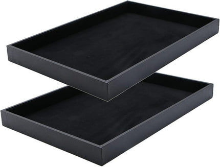 Black Velvet Stackable Jewelry Display Tray Storage Organizing Trays Empty Plate (13.78" L x 9.45" W x 1.18" H in) (2)