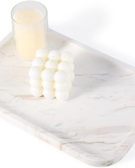 Marble Vanity Tray, Marble Bathroom Tray Countertop, Decorative Trays for Dresser Organizer, White Stone Storage Serving Trays for Kitchen, Perfume, Jewelry Cathall Holder