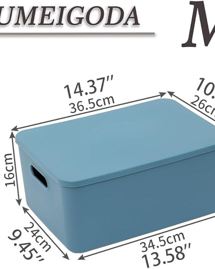 Plastic Storage Bins with lids,Storage Baskets,Container with handle,Storage Organizer Bins for Shelves,Office,Bedrooms,Closets, Cabinets(Blue, 3M)