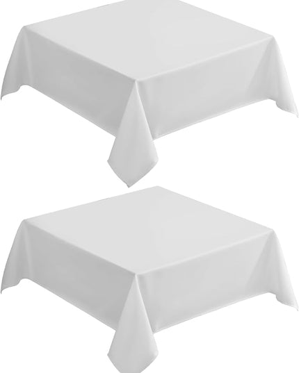 VidaFete Square Tablecloth 2 Pack 52 x 52 Inch Tablecloths Stain Wrinkle Resistant Polyester Dining Table Cover for Kitchen Dinning Party Wedding Rectangular Tabletop Buffet Decoration(White)